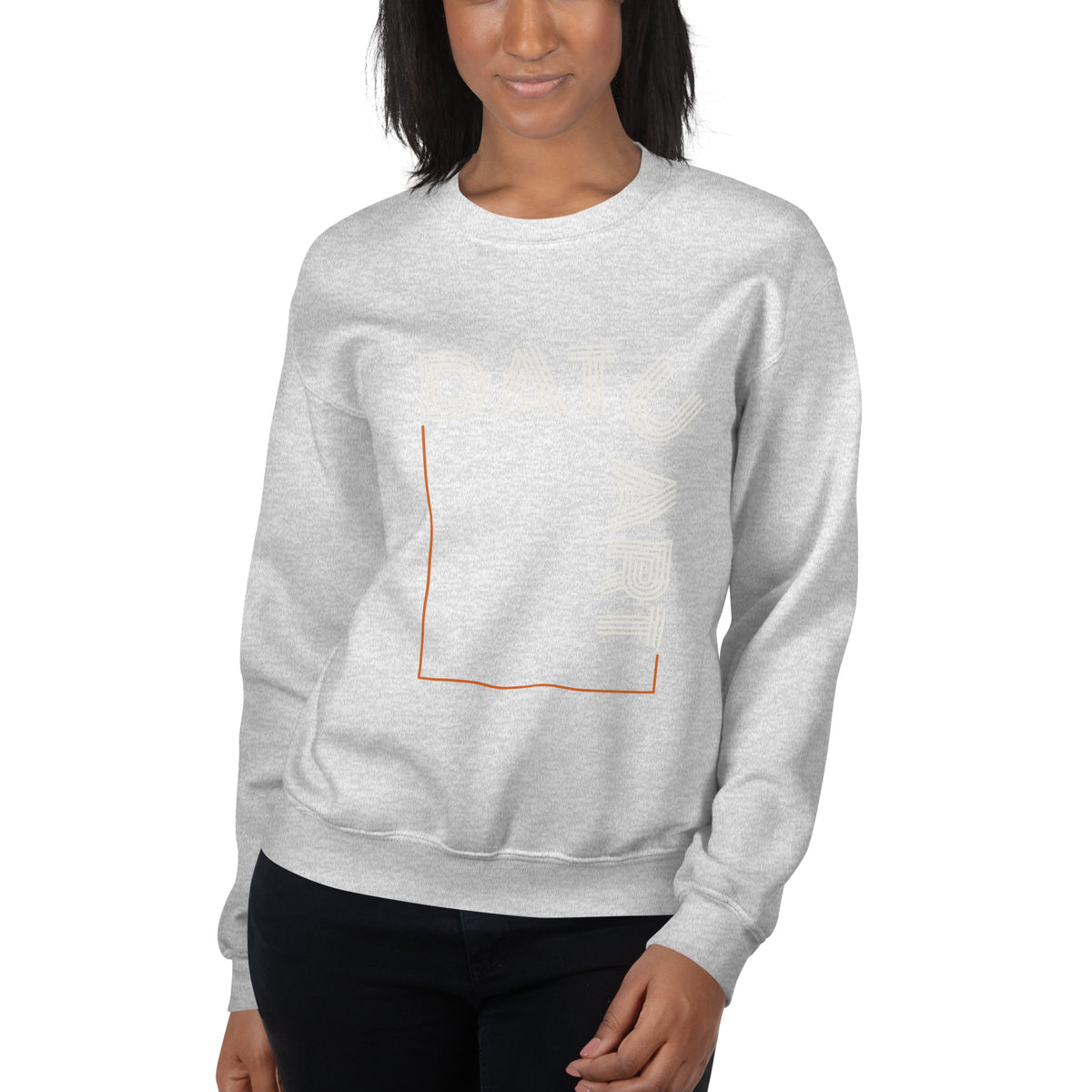 DATU Art Frame Sweatshirt — Ash worn by a model, front view #color_ash