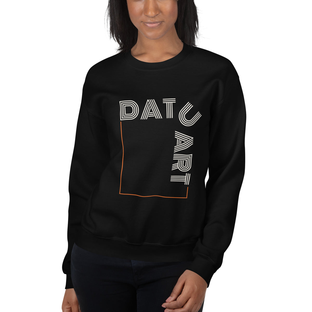 DATU Art Frame Sweatshirt — Black worn by a model, front view #color_black