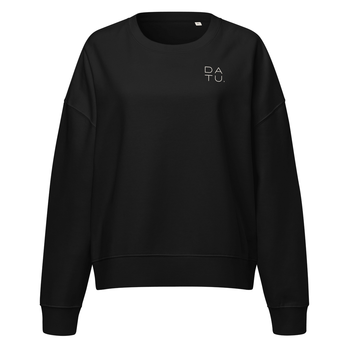 DATU Women’s Palm House Organic Crewneck — Black, front view #color_black