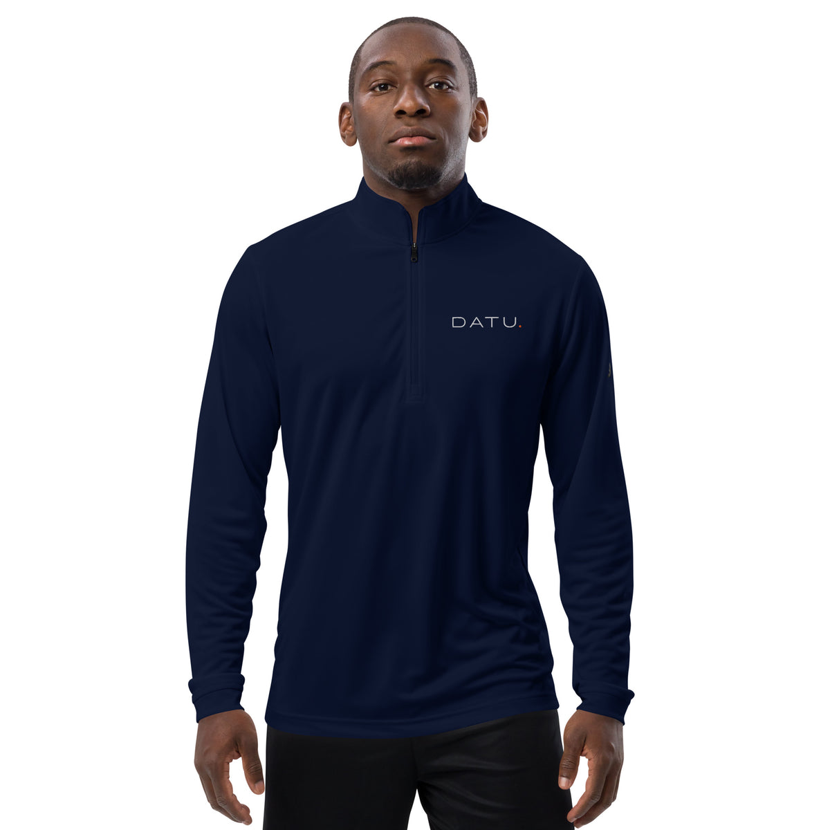 DATU Adidas Quarter-Zip Pullover — Wordmark — Collegiate Navy, front view #color_collegiate navy