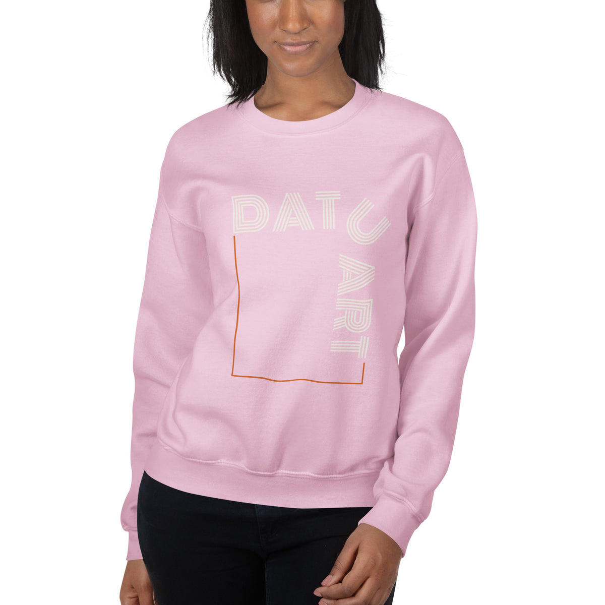 DATU Art Frame Sweatshirt — Light Pink worn by a model, front view #color_light pink