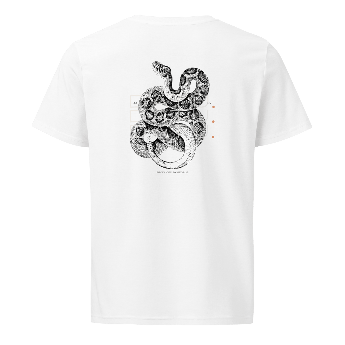 DATU Backprint Organic Tee — White, back view #color_white