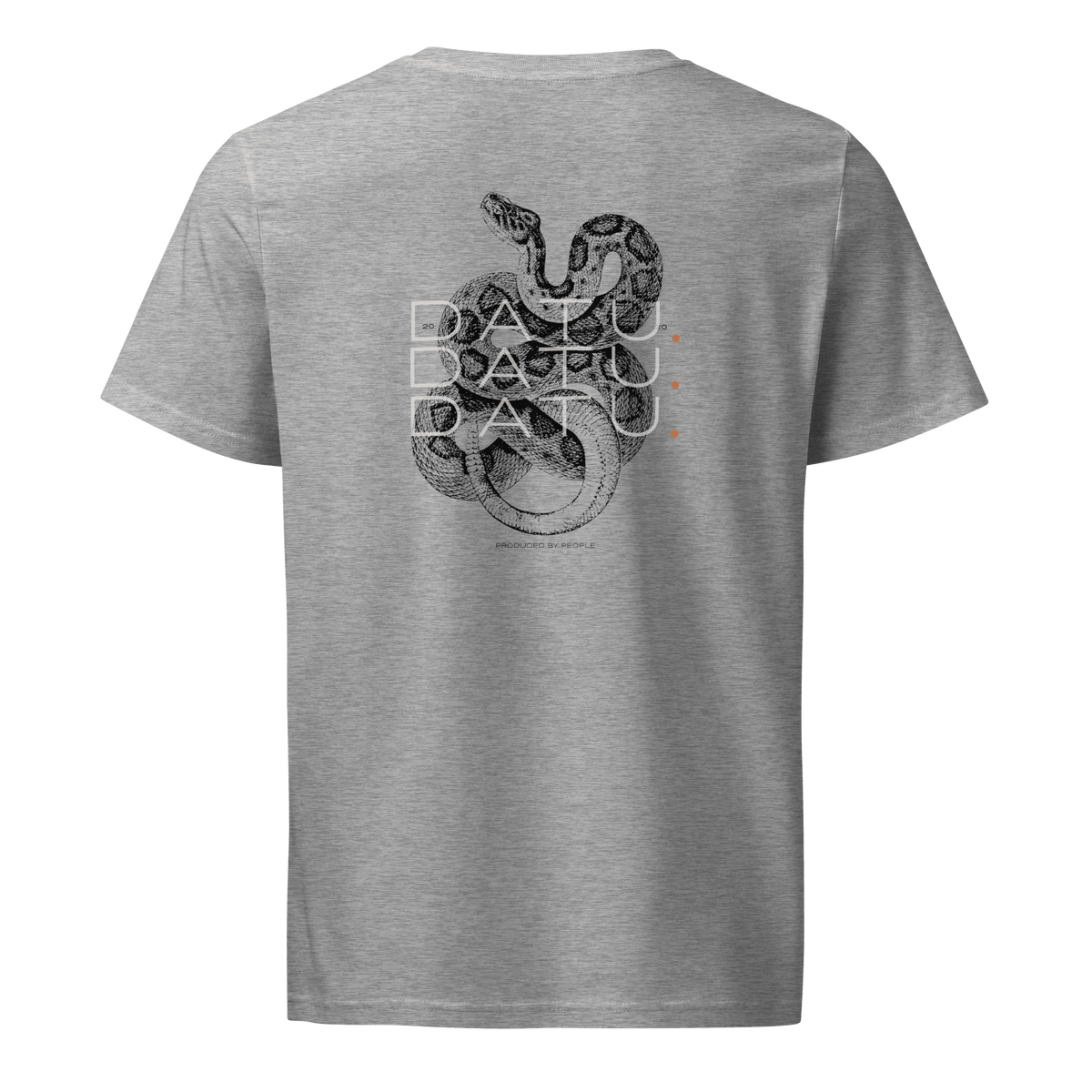 DATU Backprint Organic Tee — Heather Grey, back view #color_heather grey
