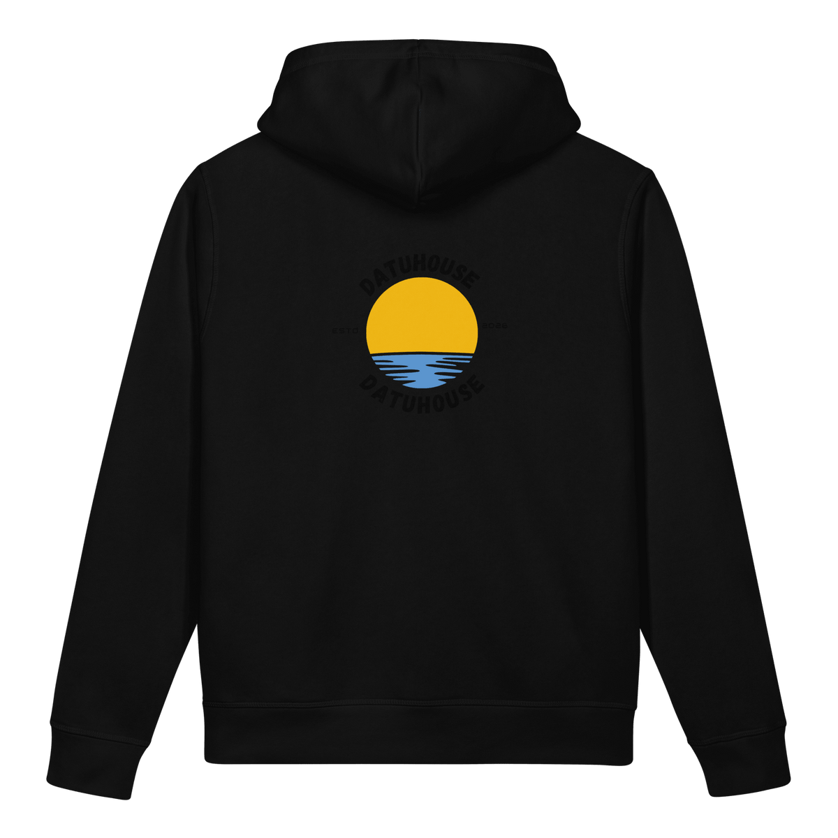 DATU Sunrise Organic Hoodie — Black, back view #color_black