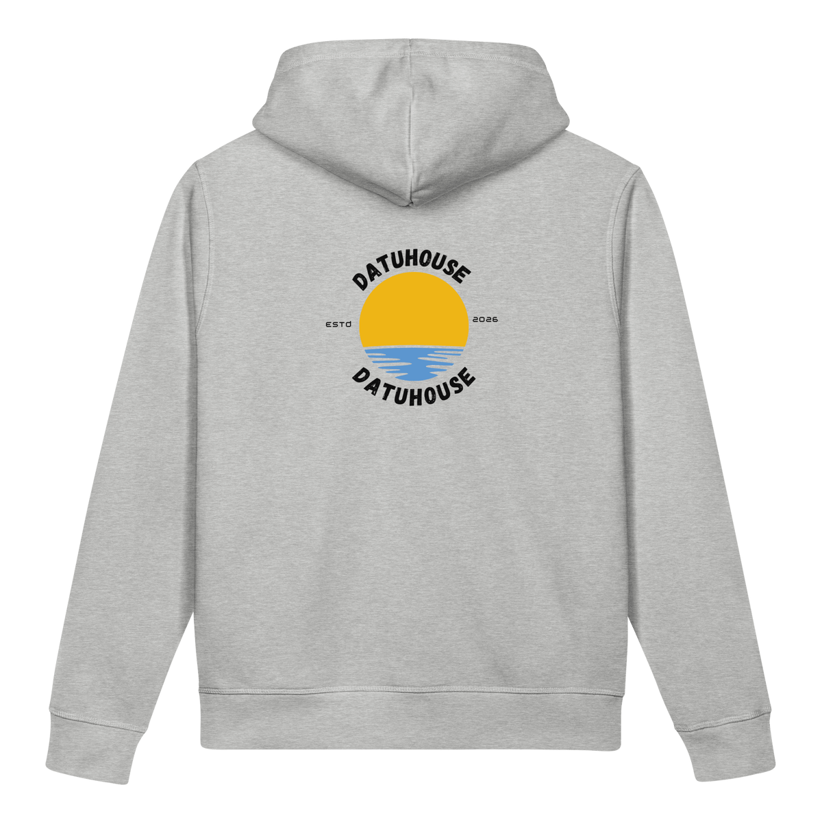 DATU Sunrise Organic Hoodie — Heather Grey, back view #color_heather grey