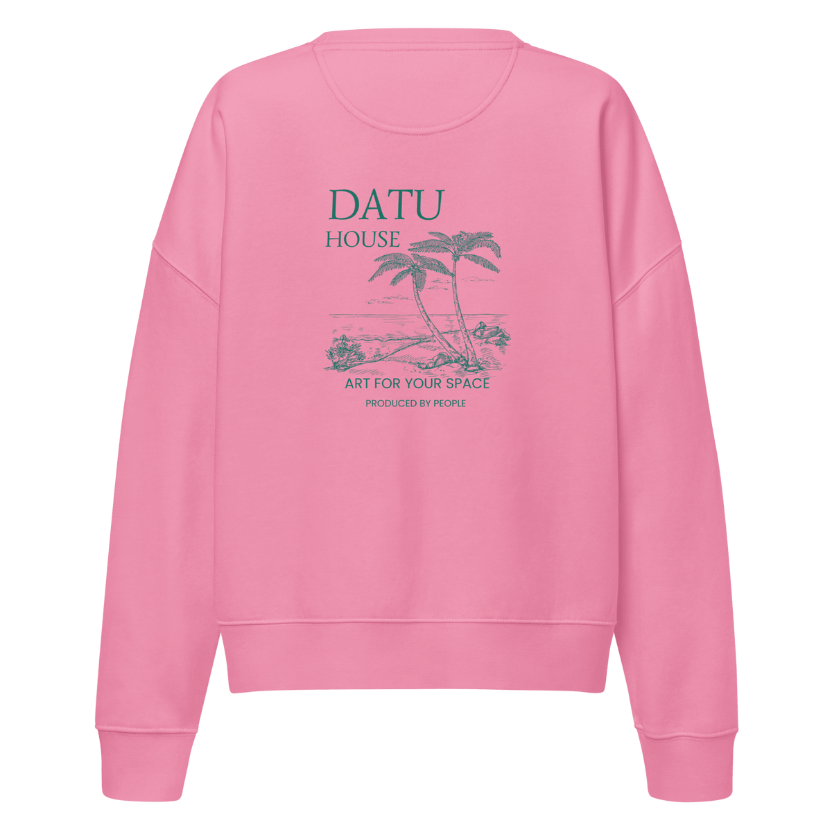 DATU Women’s Palm House Organic Crewneck — Bubble Pink, back view #color_bubble pink