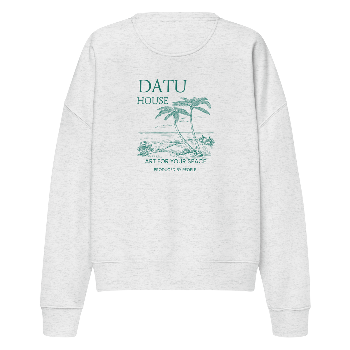 DATU Women’s Palm House Organic Crewneck — Cool Heather Grey, back view #color_cool heather grey