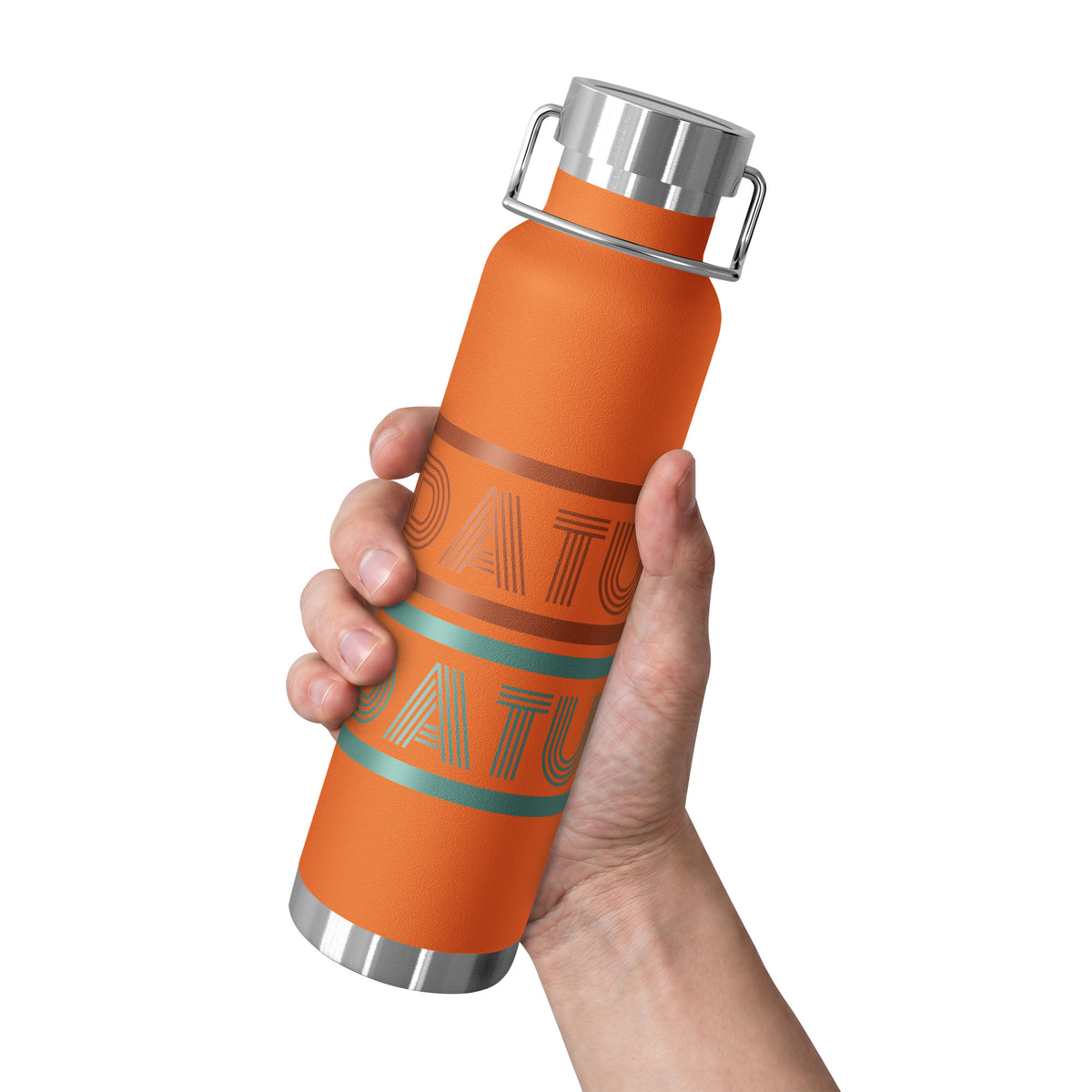 DATU Spectrum Insulated Bottle — Orange held in hand, front view #color_orange