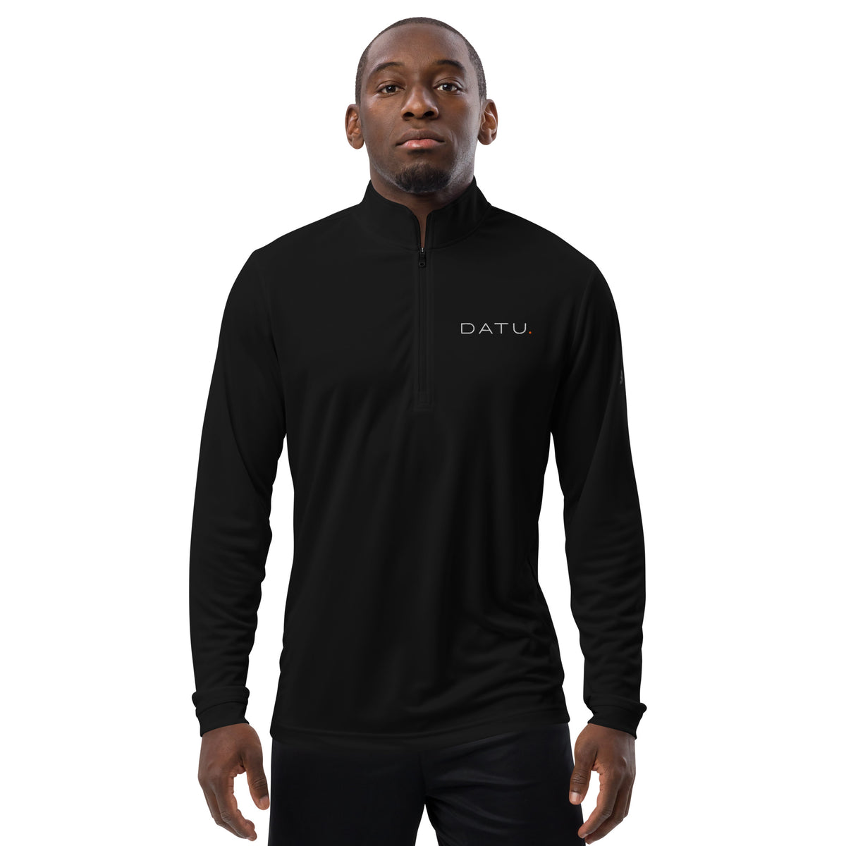 DATU Adidas Quarter-Zip Pullover — Wordmark — Black, front view #color_black