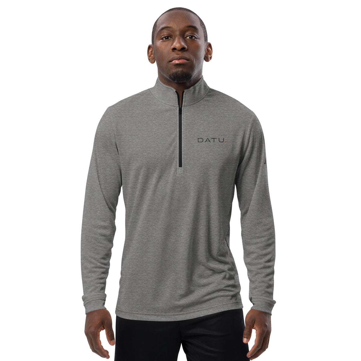 DATU Adidas Quarter-Zip Pullover — Light Tones — Black Heather, front view #color_black heather
